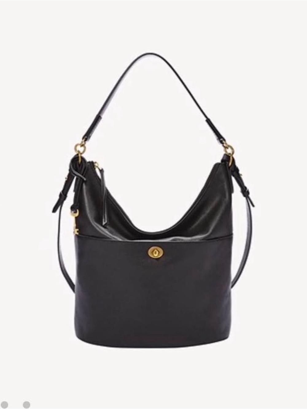 Fossil Black Leather Hobo Shoulder Bag with Gold Hardware